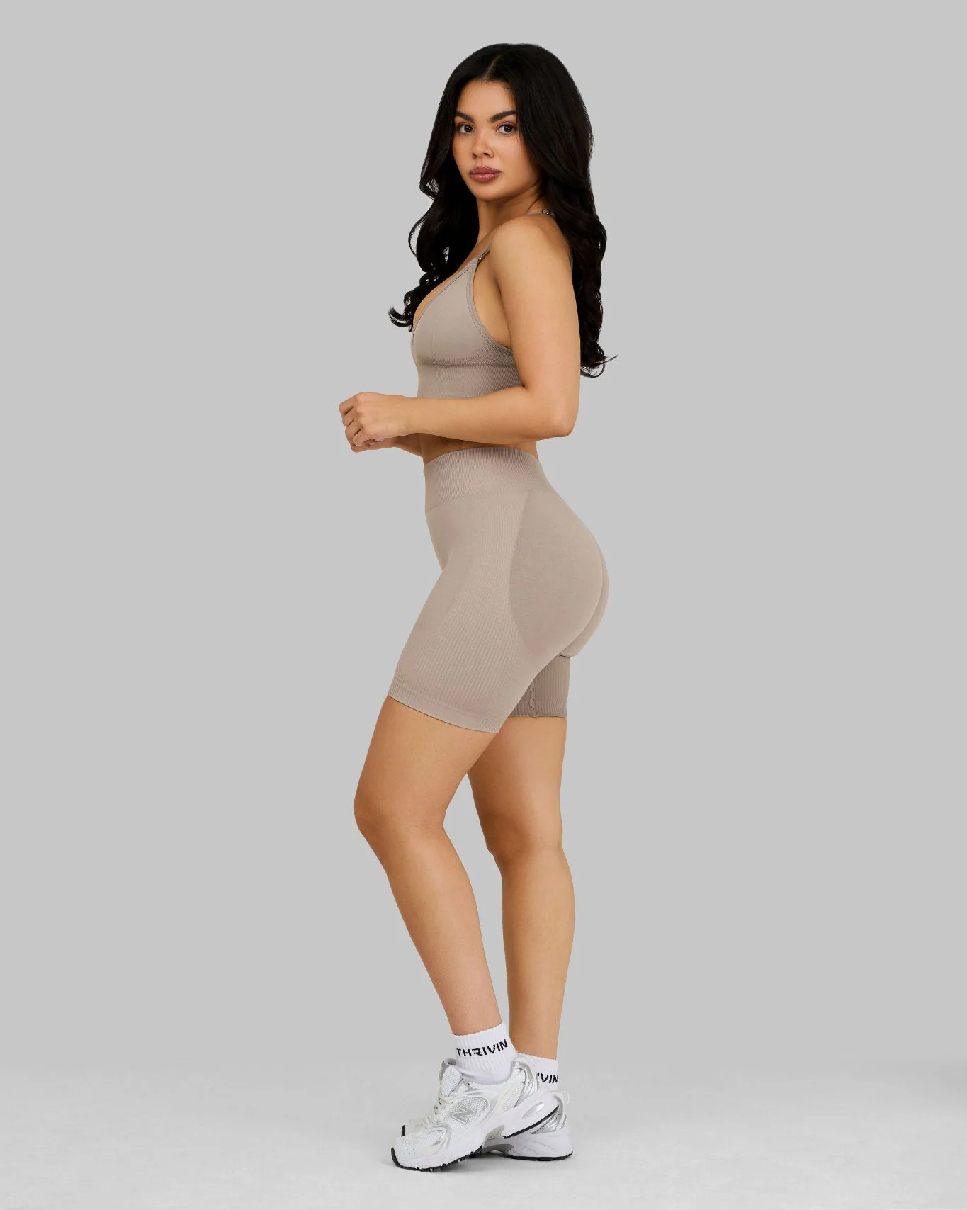 Elevate™ Ribbed Mid-Waisted Contour Shorts | Latte - Image 4